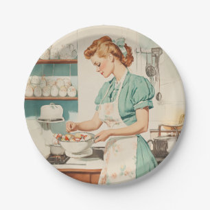 Vintage Woman Preparing Easter Eggs Paper Plate