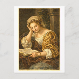 Vintage Woman Reading Postcard