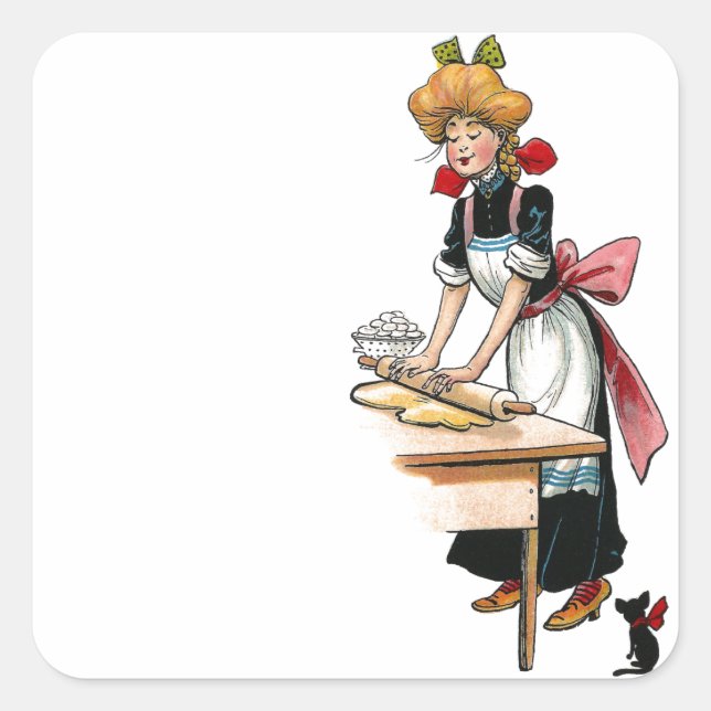 Vintage Woman Rolling Dough Square Sticker (Front)