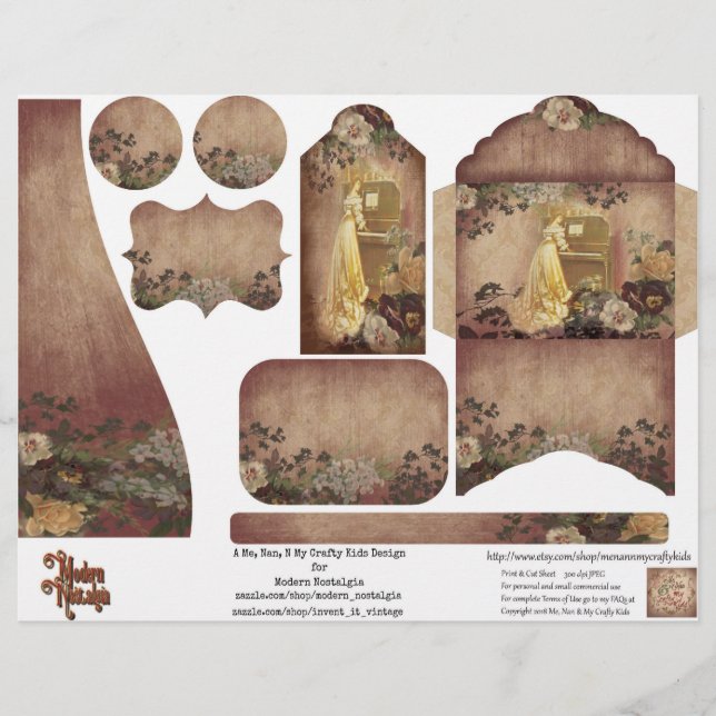 Vintage Woman & Roses Junk Journal cut outs (Front)