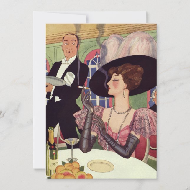 Vintage Woman Smoking Cigarette Drinking Champagne (Front)