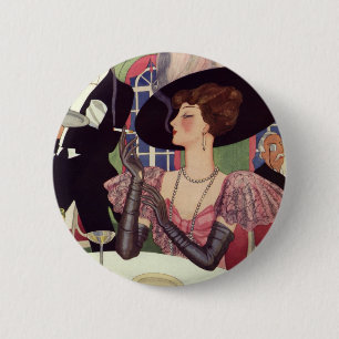 Vintage Woman Smoking Cigarette Drinking Champagne 6 Cm Round Badge