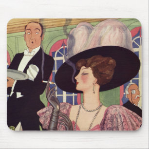 Vintage Woman Smoking Cigarette Drinking Champagne Mouse Mat
