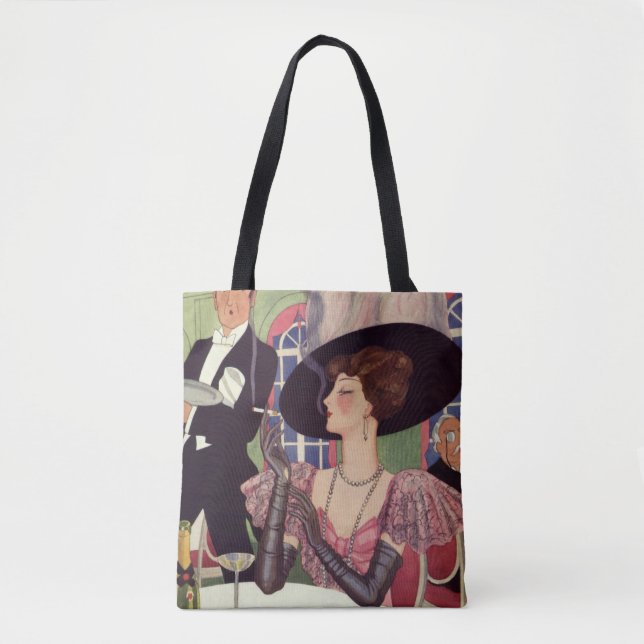 Vintage Woman Smoking Cigarette Drinking Champagne Tote Bag (Front)