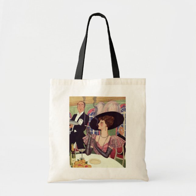Vintage Woman Smoking Cigarette Drinking Champagne Tote Bag (Front)