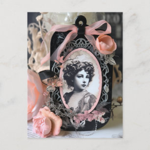 Vintage Woman Tag in a Still Life Postcard