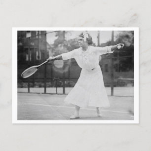 Vintage woman tennis player on court postcard