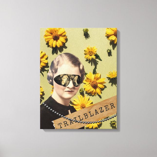 Vintage Woman Trailblazer Daisies Kitsch  Canvas Print (Front)