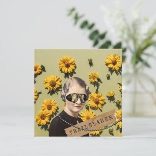 Vintage Woman Trailblazer Daisies Kitsch Greeting 