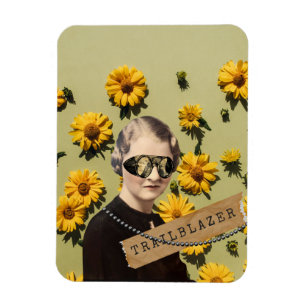 Vintage Woman Trailblazer Daisies Kitsch  Magnet