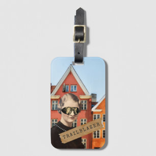Vintage Woman Trailblazer Kitsch Altered Art Luggage Tag