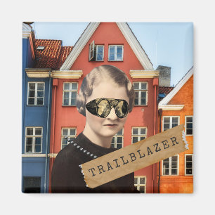 Vintage Woman Trailblazer Kitsch Altered Art  Magnet