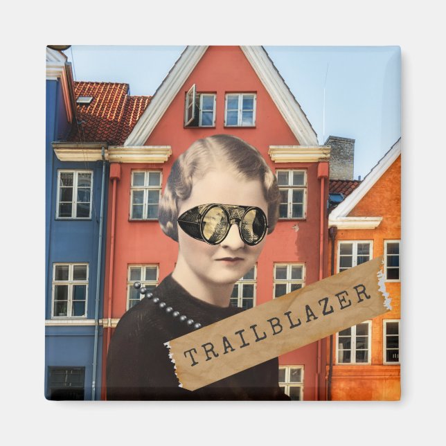 Vintage Woman Trailblazer Kitsch Altered Art  Magnet (Front)