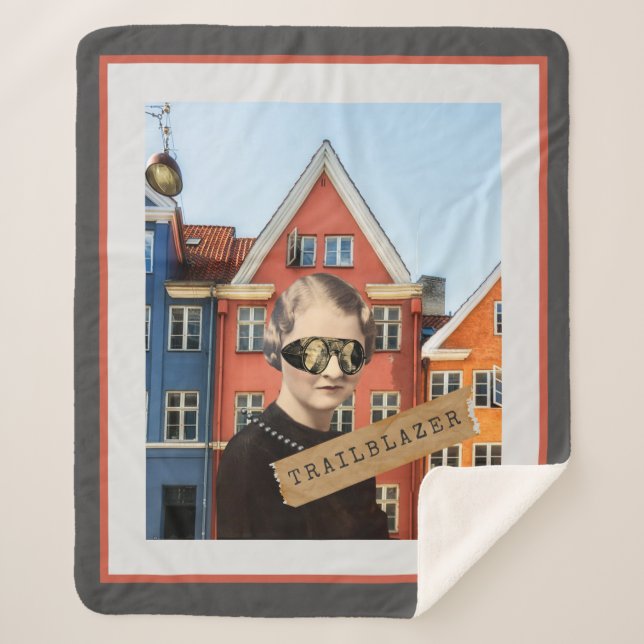 Vintage Woman Trailblazer Kitsch Altered Art   Sherpa Blanket (Front)