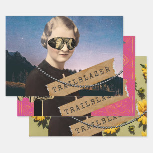 Vintage Woman Trailblazer Kitsch Altered Art  Wrapping Paper Sheet