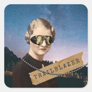 Vintage Woman Trailblazer Night Sky Pop Art  Square Sticker