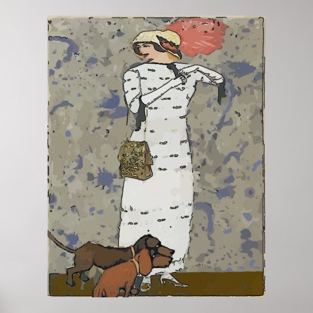 Vintage woman Walking Dachshunds Poster (Front)