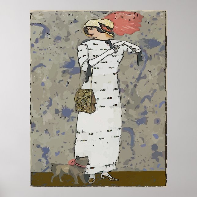 Vintage woman Walking Dog, Poster (Front)