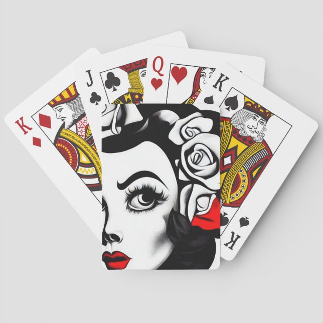 Vintage Woman & White Roses Playing Cards (Back)