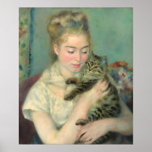 Vintage Woman with a Cat Painting by Renoir Poster