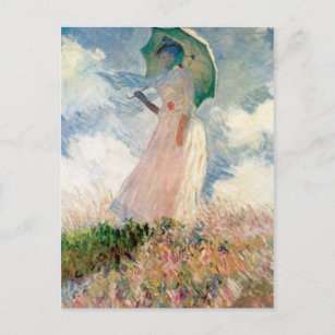 Vintage Woman with a Parasol Facing Left Monet Postcard