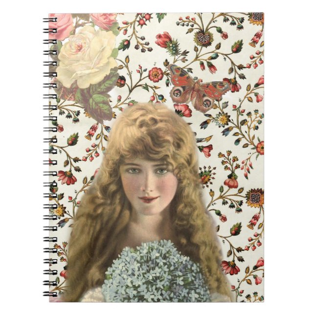 Vintage Woman with Calico Floral Pattern Notebook (Front)