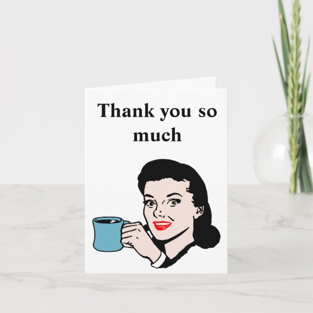 Vintage Woman with Coffee Cup Thank You Card (Front)