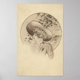 Vintage Woman With Leaves Poster