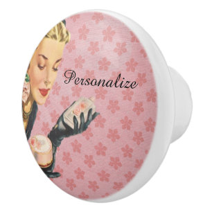 Vintage Woman with Vanities Personalise Dresser Ceramic Knob