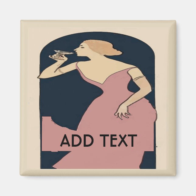 Vintage Woman with wine,add text Magnet (Front)