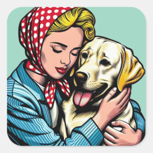 Vintage Woman with Yellow Labrador Stickers