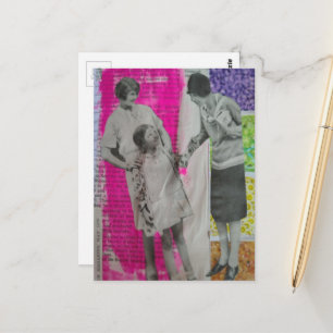 Vintage Women and a Girl Colourful Collage Postcard