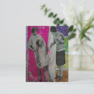 Vintage Women and a Girl Mixed Media Collage Postcard