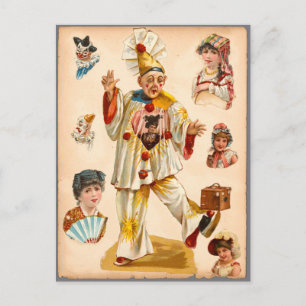 Vintage Women & Circus Clowns Ephemera Collage Postcard