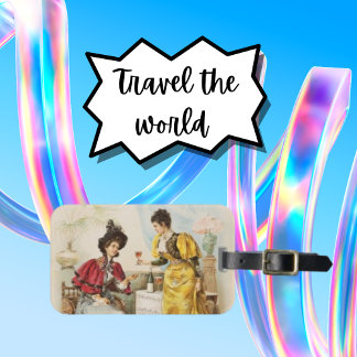 Vintage Women Drinking Wine Luggage Tag