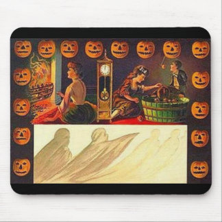 Vintage Women, Ghost and Jack o' Lanterns Mouse Mat
