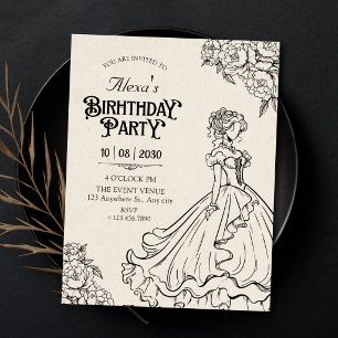 Vintage women in dress birthday invitation