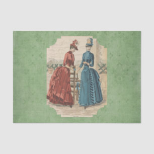 Vintage Women in Dress Green Decoupage Tissue Paper