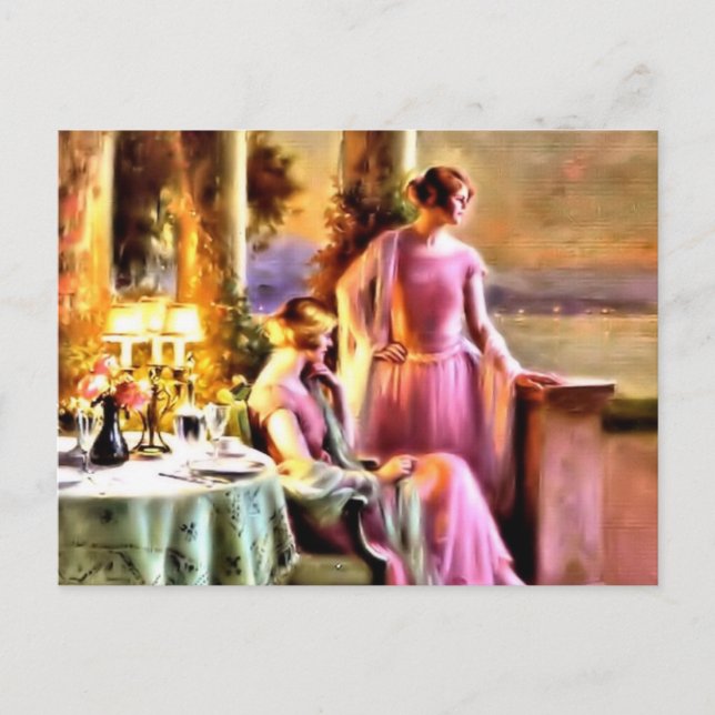 Vintage Women Sitting At Dinner Table Postcard (Front)