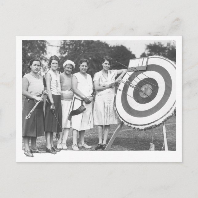 Vintage Women's Archery Contest 1930s Photo Postcard (Front)