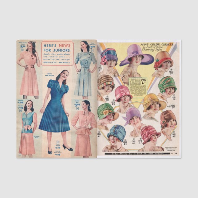 Vintage Women's Fashion Hats & Dresses Tissue Paper (Front)