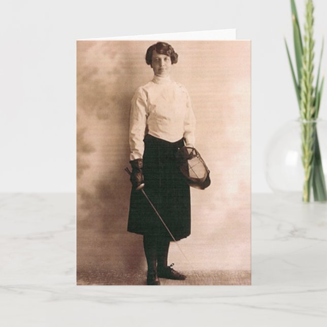Vintage Women's Foil Fencing Note Card (Front)