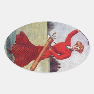 Vintage Women's Golf Fashion 1910s Oval Sticker