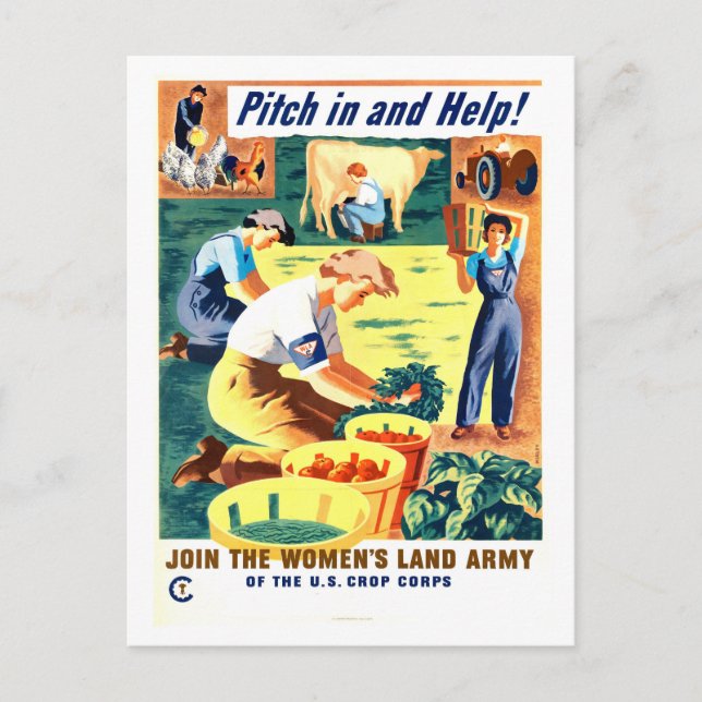 Vintage Women's Land Army Postcard (Front)