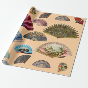Vintage womens victorian hand fans wrapping paper