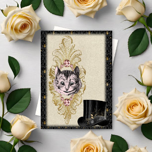 Vintage Wonderland Cheshire Pink Cat and Top Hat Card
