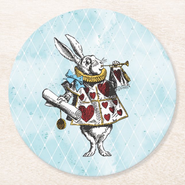 Vintage Wonderland Rabbit Illustration Round Paper Coaster (Front)