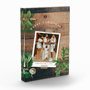 Vintage Wood Acorn Christmas Holiday Photo  Block