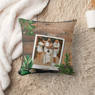 Vintage Wood Acorn Christmas Holiday Photo Cushion