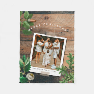 Vintage Wood Acorn Christmas Holiday Photo Fleece Blanket